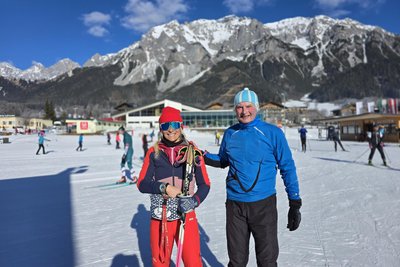 Der Autor und Claudia Nystad, Olympiasiegerin aus Sachsen. Sie lebt mit ihrem Mann, dem norwegischen Trainer Trond Nystad, in Ramsau.