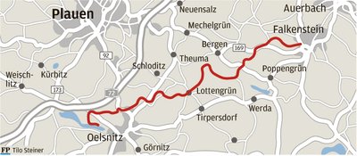 Auf einer Länge von mehr als 20 Kilometern schlängelt sich das Asphaltband mit einigen wenigen Steigungen durch das Vogtland.