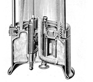 Benzin-Sicherheitslampe der Firma Friemann & Wolf im Schnitt um 1898.