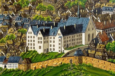 Ein Rekonstruktionsversuch zeigt das ehemalige Franziskanerkloster in Annaberg.