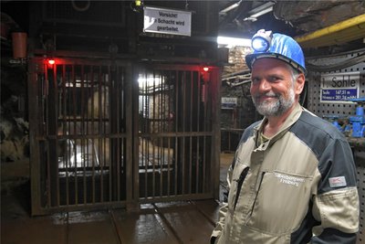 Das Besucherbergwerk Reiche Zeche in Freiberg, im Bild Jens Kugler, gehört zu den Touristenattraktionen in Freiberg.