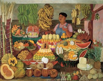 Gilt als Meisterwerk Olga Costas, zeigt aber nur einen Teil ihrer Vielseitigkeit: das Gemälde "Die Obstverkäuferin" von 1951.