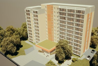 Der Elfgeschosser als Animation: So wird er Ende 2023 aussehen. Das Hochhaus wird während der Bauarbeiten nicht leergezogen.