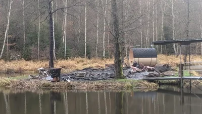 Die Überreste der Hütte auf einer Insel im Schützteich unweit des Adorfer Ortsteiles Freiberg. 