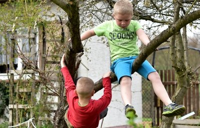 Sogenannte Huckel-Kinder. Sie verbringen mit ihren Eltern die Freizeit in der Kleingartensparte. Nick (links) und Max.