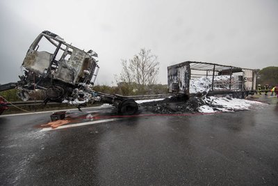 Ein Lastzug brannte am Montag auf der A 72 vollständig aus.