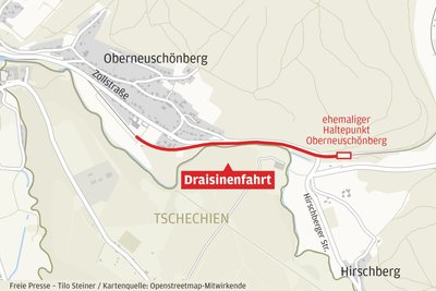Diese Strecke fährt die Draisine am 30. April in Oberneuschönberg/Stadt Olbernhau.