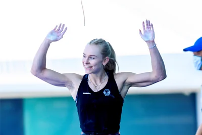 Mit ihrem zweiten Auftritt bei Olympia konnte sie zufrieden sein: Lucia Dörffel nach ihrem Wettbewerb am Seil.
