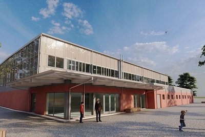 Die Pläne für die Zweifeldhalle wurden mehrmals verändert. Beim Spatenstich im März stellte das Planungsbüro diese Vision vor. 