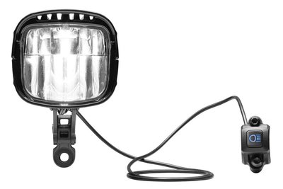 Für die Ferne: Das Fernlicht IQ-XL von Busch und Müller hat einen Taster fürs Auf- und Abblenden. Voraussetzung für die Nachrüstung: 16 Watt Nennleistung am Lichtanschluss des Antriebssystems. Preis: ca. 300 Euro.
