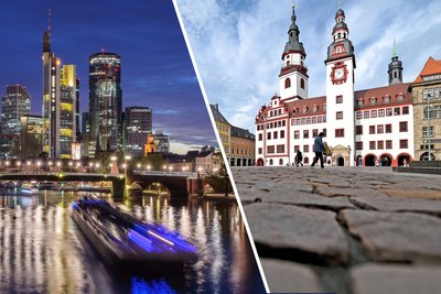 Wo können sich die Einwohner am Ende des Tages mehr leisten – in Frankfurt am Main (links) oder in Chemnitz (rechts)?
