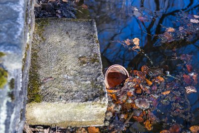 Den Überlauf des kleinen Teichs kann man leicht übersehen.