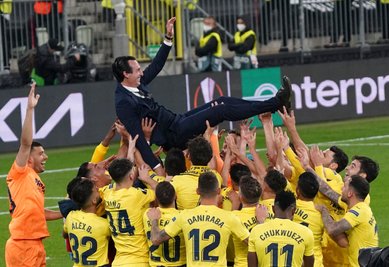 Zuletzt gewann Unai Emery die Europa League 2021 mit Villareal. Im Finale gegen Manchester United setzte sich der Club im Elfmeterschießen durch. (Archivbild)