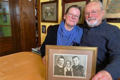 Karin und Sigurd Bethmann. Zu den Erinnerungen des 80-Jährigen an den Krieg gehört auch, keine Erinnerungen an den Vater zu haben. Gerhard Bethmann (im Foto unten) fiel als Soldat in der Sowjetunion. Gerhard Bethmann selbst hatte auch keine Erinnerungen an seinen Vater, der fiel im Ersten Weltkrieg. 
