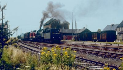 Ein Bild, das Andreas Petrak, Mitte der 1980er-Jahre aufgenommen hat. Dieser Güterzug fiel, wie er schildert, mangels Last aus, musste aber dennoch Richtung Rochlitz, um seine Sandfracht abzuholen. Daher war unter anderem auch diese Dampflok mit im Gespann dabei. 