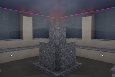 Das Vitaldampfbad, das sich in der großen Badehalle befindet, bekommt ein neues Farbkonzept. Das alte Dampfbad wurde komplett abgebrochen.