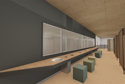 Der neue Frisierplatz, hier wird alles in Holzoptik gestaltet.