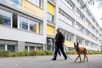 Sprengstoffspürhund kamen nach einer Bombendrohung vorige Woche an der Hufeland-Oberschule in Plauen zum Einsatz.