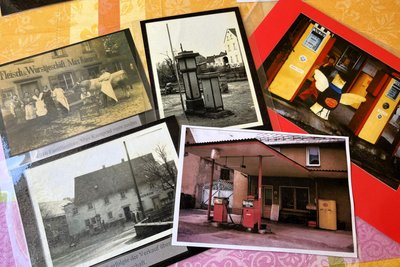 Historische Bilder vom Wiederauer Laden und der Tankstelle der Familie Kamprad.