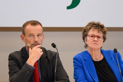 Die Sachsen-BSW-Chefs Jörg Scheibe und Sabine Zimmermann erklären am Mittwoch das Scheitern der Brombeer-Sondierungen.