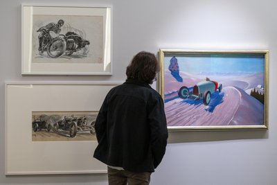 Schnelle Gefährte: „Auto vor einer Winterlandschaft“ (rechts) von Rafal Malczewski, 1930.