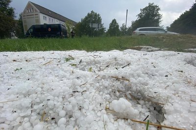 Hagel in Oederan - auch hier wütete das Unwetter.