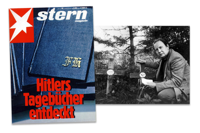 Eine "Sternstunde" des "Stern": die Ausgabe vom 28. April 1983. Reporter Gerd Heidemann, der dem Schwindel um die Tagebücher aufsaß, an den Gräbern der SS-Leute in Börnersdorf.