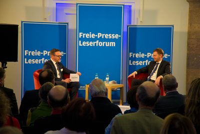 "Freie Presse"-Chefredakteur Torsten Kleditzsch im Gespräch mit dem designierten Regierungschef in Sachsen, Michael Kretschmer.