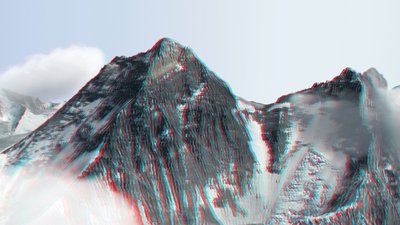 Alixvon Melle - Die Südseite mit dem 8516 Meter hohen Lhotse (rechts), dem Südsattel (Mitte) und dem Everest-Gipfel als 3D-Motiv.