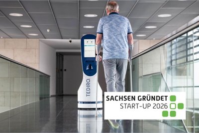 Der Roboter Thery des Leipziger Start-ups Tediro kommt zur richtigen Zeit. Denn in Krankenhäusern, Reha-Kliniken und Altenheimen macht sich der Personalmangel immer mehr bemerkbar.