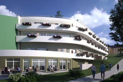 So ähnlich könnte der Neubau aussehen, der an der Kurpromenade in Bad Schlema geplant ist. Die Visualisierung zeigt den Planungsstand aus dem Jahr 2023.