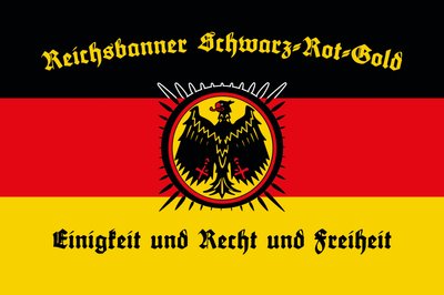 Die seinerzeit noch relativ neuen Nationalfarben Schwarz-Rot-Gold mit dem Reichsadler im Stachelkranz wählte sich der Schutzverband Reichsbanner als sein Symbol