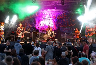 Das Glauchauer Stadtfest fällt dieses Jahr aus. Im Vorjahr war beim Auftritt von "Die Toten Ärzte" auf der großen Bühne auf dem Markt kein Sitzplatz mehr frei gewesen.