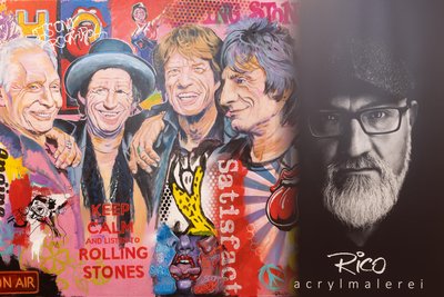 Zu seinem Sortiment gehören unter anderem Bilder wie dieses von den Rolling Stones – gemalt von Künstler Rico aus Schwarzenberg.