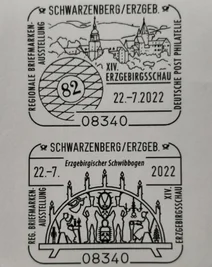 Diese beiden Sonderstempel wurden für die 14. Erzgebirgsschau in Auftrag gegeben und dürften bald zahlreiche Belege zieren. 