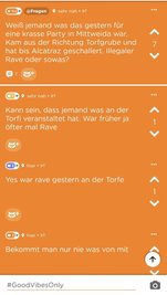 Im sozialen Netzwerk Jodel wurde am 8. Oktober anonym gefragt, woher laute Musik in Mittweida kam. Ebenfalls anonym wurde geantwortet, dass an der Torfgrube ein Rave stattfand. 