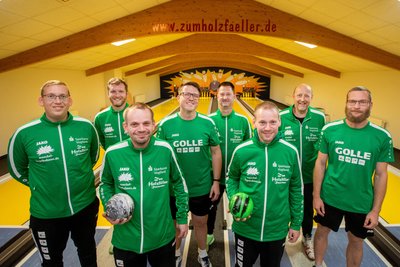 Die Kegler von Grün-Weiß Mehltheuer. Von links: Florian Lamprecht, Stefan Krause, Thomas Großer, Andy Spranger, René Dietzsch, Stefan Großer, Lutz Möckel und Daniel Höring. Aus dem Stammteam fehlt auf dem Bild Alexander Kelz.