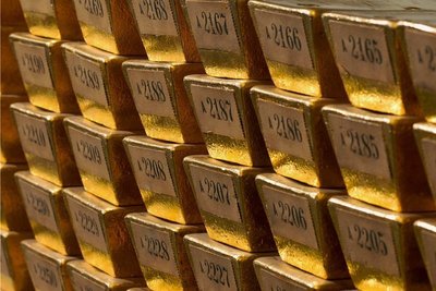 Goldbarren der Deutschen Bundesbank in der Lagerstätte in Frankfurt am Main. 