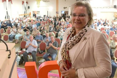 Veronika Bellmann bei einer Veranstaltung im „Schwarzen Roß“ in Siebenlehn.