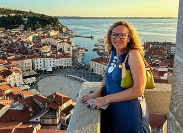 "Piran ist die schönste Stadt an der slowenischen Küste", sagt Stadtführerin Ljudmila Sinkovič. Hier auf dem Glockenturm.