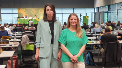 Die neue Doppelspitze der Grünen in Sachsen: Marie Müser (links) und Christin Furtenbacher.