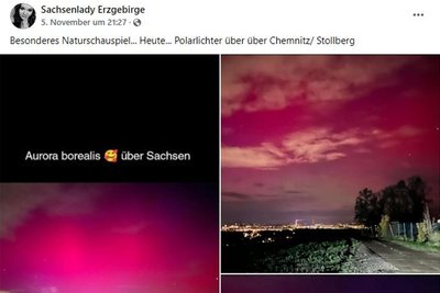 Auch in Stollberg wurden Polarlichter „Aurora Borealis“ von „Sachsenlady Erzgebirge“ gesichtet und in der Facebook Gruppe „Bilder des Erzgebirges“ geteilt.