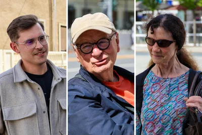 Kevin Oktabec, Volker Lehnert und Evelin Stender (v. l.) äußern sich zum vorläufigen Ergebnis der Oberbürgermeister Wahl in Aue-Bad Schlema.