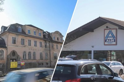 Die alte Sparkasse in Chemnitz-Siegmar (links) soll abgerissen werden, weil Aldi seinen Markt im Nachbarstadtteil Schönau (rechts) an einen neuen Standort verlegen will.