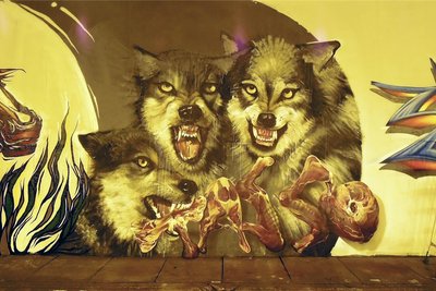 Tasso hat ein zweites Wolfsbild 2014 bei einem Graffiti-Festival in Brasilien gemacht.