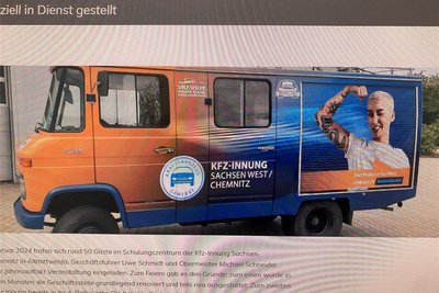 Wiederauferstanden in Reichenbach: Der Mercedes 408 hört auf den Namen „Carli“ und dient der Kfz-Innung Sachsen West/Chemnitz als Servicemobil - etwa zur Nachwuchsgewinnung.