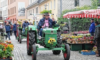 Tradition beim Bauernmarkt in Stollberg ist die Traktorenparade - im Bild Ronald Bauch aus Oelsnitz. 