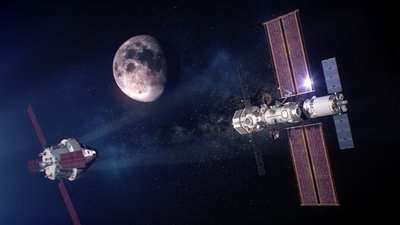 Ursprünglich sah das Projekt auch einen Außenposten am Mond namens "Lunar Gateway" vor - hier eine grafische Darstellung.
