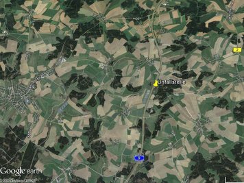 Der Screenshot von Google Earth zeigt die Region Münchberg in Bayern mit der Unfallstelle.