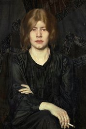 In sich ruhend: Ein Ausschnitt des Gemäldes "Bildnis einer Dame mit Zigarette" von Oskar Zwintscher aus dem Jahr 1904. 